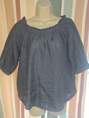 Lino 120% Linen Navy Blouse